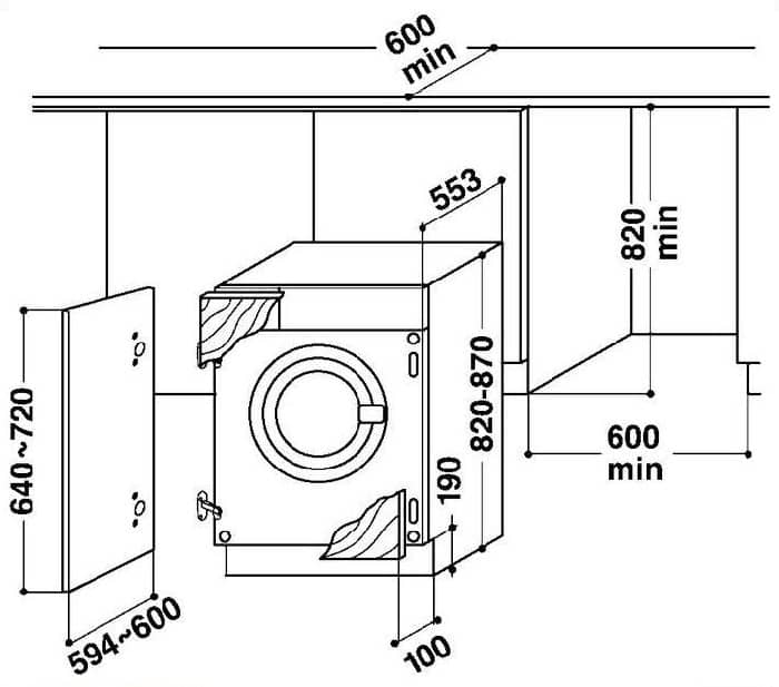 Установка встраиваемой стиральной машины - схема